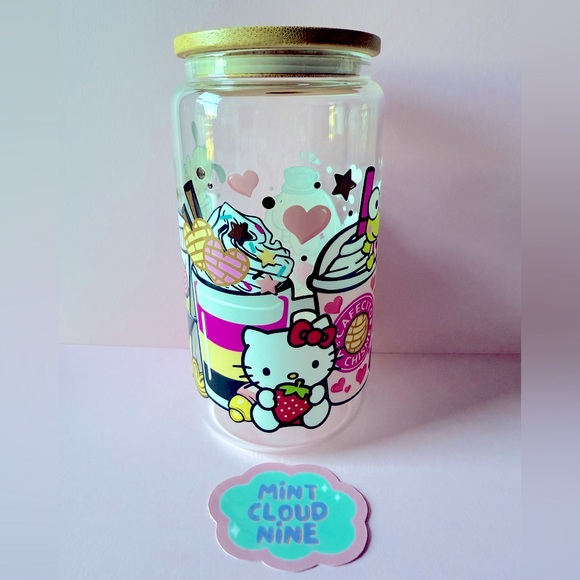 ❗️2/$22❗️CAN GLASS CUP BAMBOO LID & STAINLESS STEEL STRAW - #HELLO KITTY FROG - Picture 3 of 6